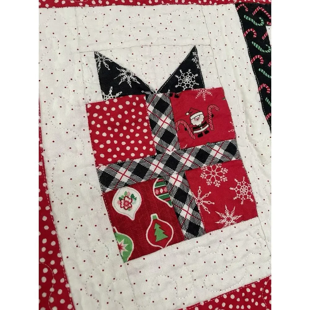 Handmade Quilted Christmas Table Runner Patchwork Ornaments Presents Farmhouse